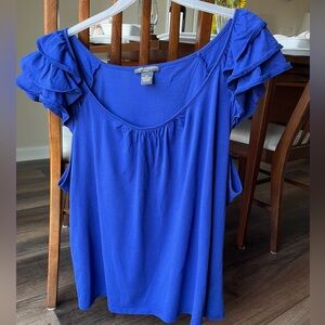 Chelsea & Theodore Royal Blue Ruffle Sleeve Top, Size 2X! Comfy and Cute!